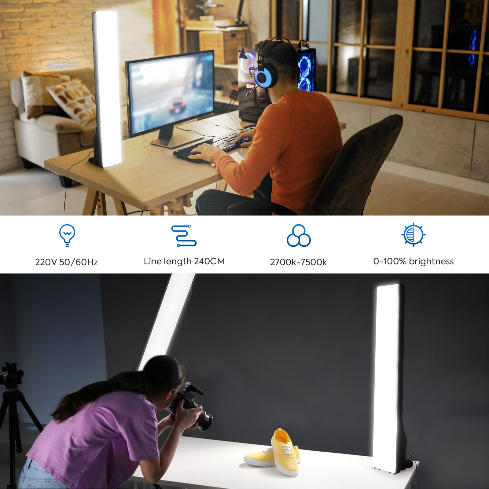 23,6 pollici LED Video Light 2-Pack Full Screen Fotografia Kit di illuminazione 2500-7500K Dimmerabile Photo Studio Luce Streaming Luce con telecomando e 2 m Stand per Filmare YouTube TikTok Video