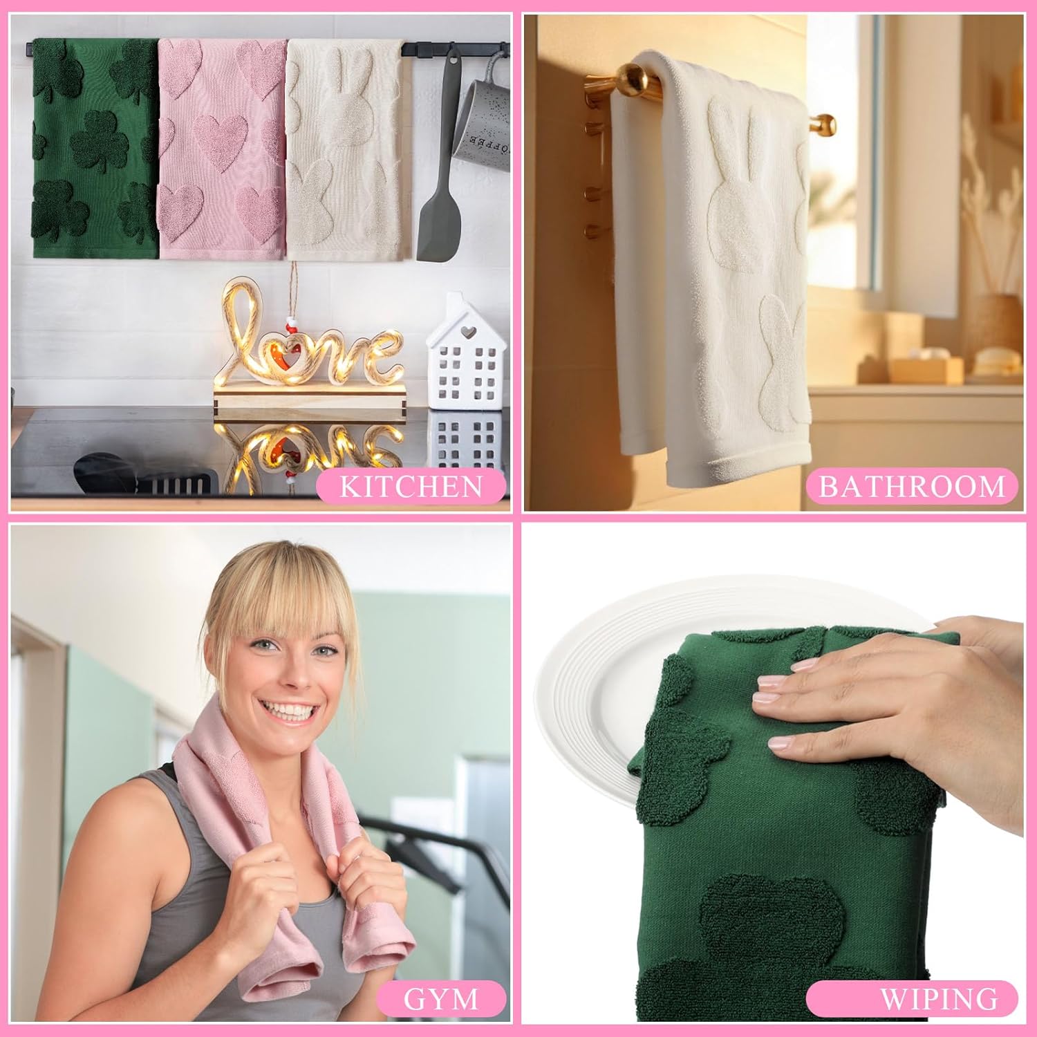 3 Pcs Seasonal Hand Towels Set Holiday Jacquard Bath Towel Bunny Shamrock Easter St. Patrick's Day Valentine's Day 29.5 x 13.8 Soft 100% Cotton Kitchen Towel Gift for Home Bathroom Spring Decor - Image 6