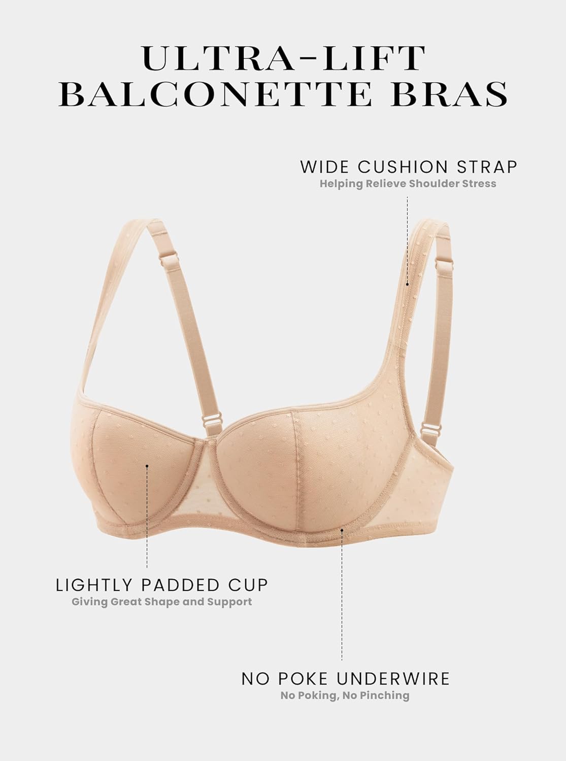 DOBREVA Women's Balconette Bra Lightly Padded Plus Size Sexy Mesh Demi Underwire Bras Wide Cushioned Straps - Image 5