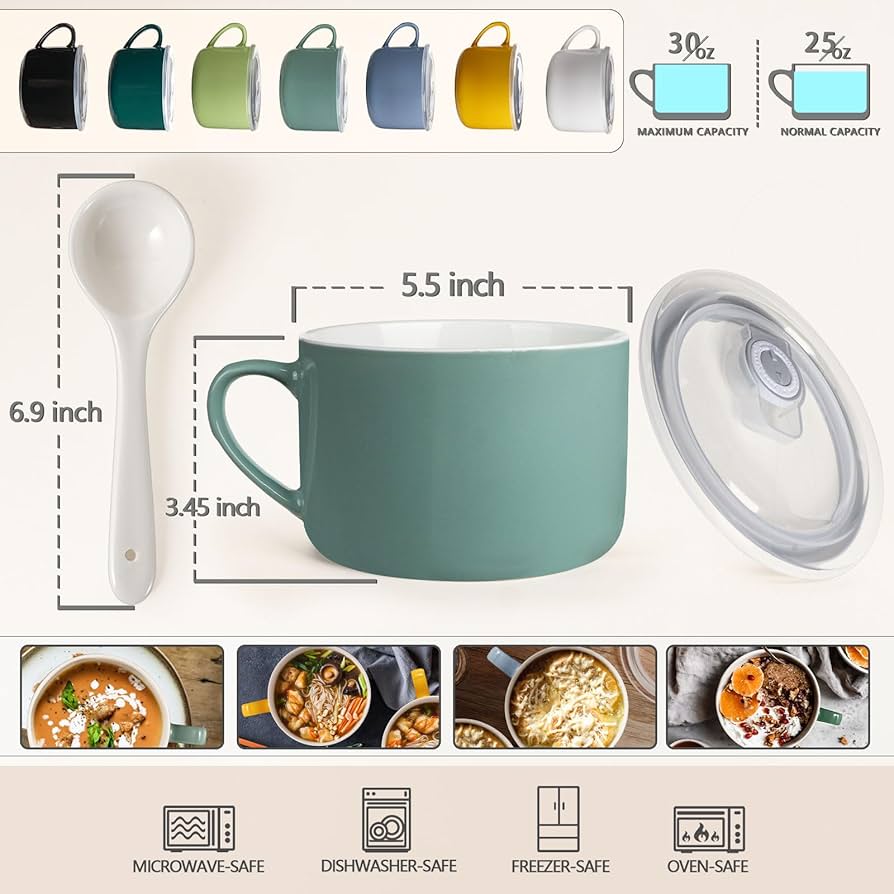 Amazon.com | Wareland Soup Bowls with Handles & Spoons, 30oz