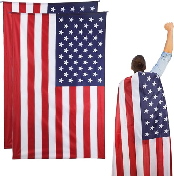 2pcs American Flag Costume Capes, 4th of July Independence Day Cloak for Women Men USA Patriotic Flag Cape for Celebration Halloween Carnival Role Play Party Accessories