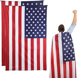2pcs American Flag Costume Capes, 4th of July Independence Day Cloak for Women Men USA Patriotic Flag Cape for Celebration Halloween Carnival Role Play Party Accessories