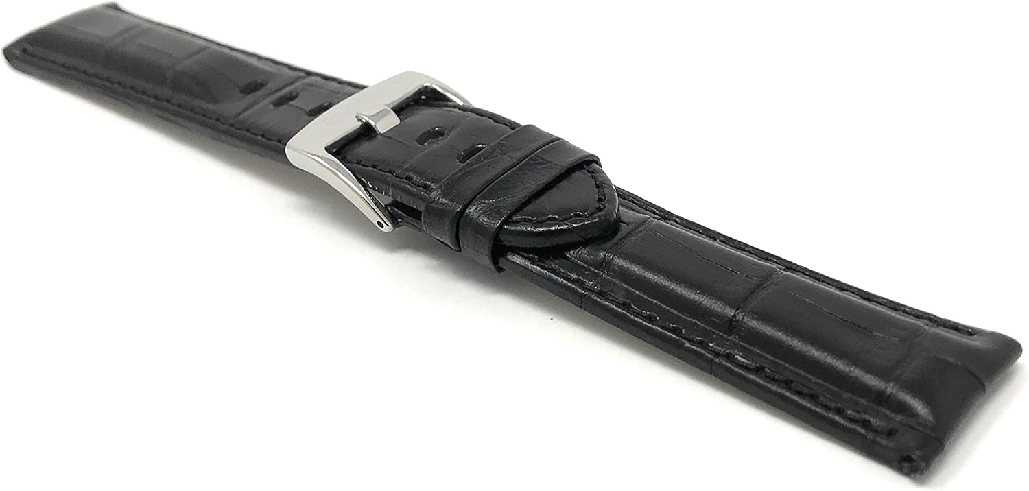 Bandini Mens Leather Watch Band – Extra Long & Regular, Premium Top Grain Alligator Embossed Strap, Durable Upgrade Replacement, Comfortable Leather, Fits Large Wrists, 18mm to 38mm