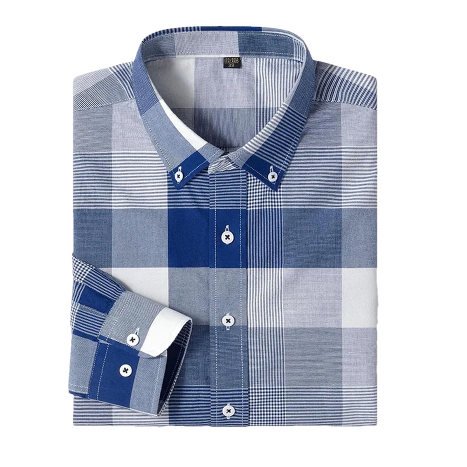 Mens Plaid Oxford Formal Dress Shirt Long Sleeve Turn-Down Collar Slim Fit Button Down Office Top