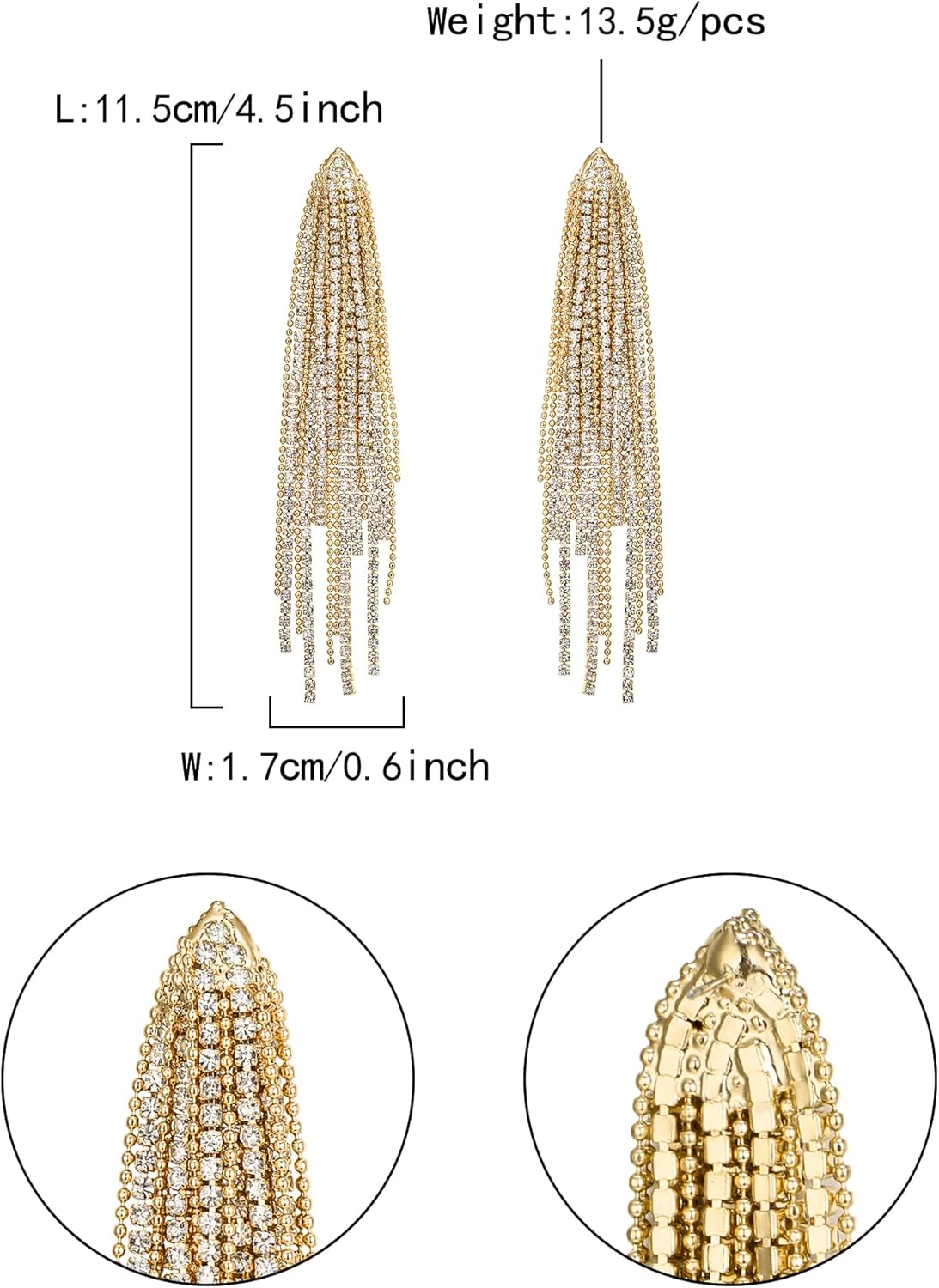 Flyonce Sparkly Rhinestone Chandelier Earrings, Wedding Bridal Crystal Statement Tassel Long Dangle Earrings fo Women s - Image 5