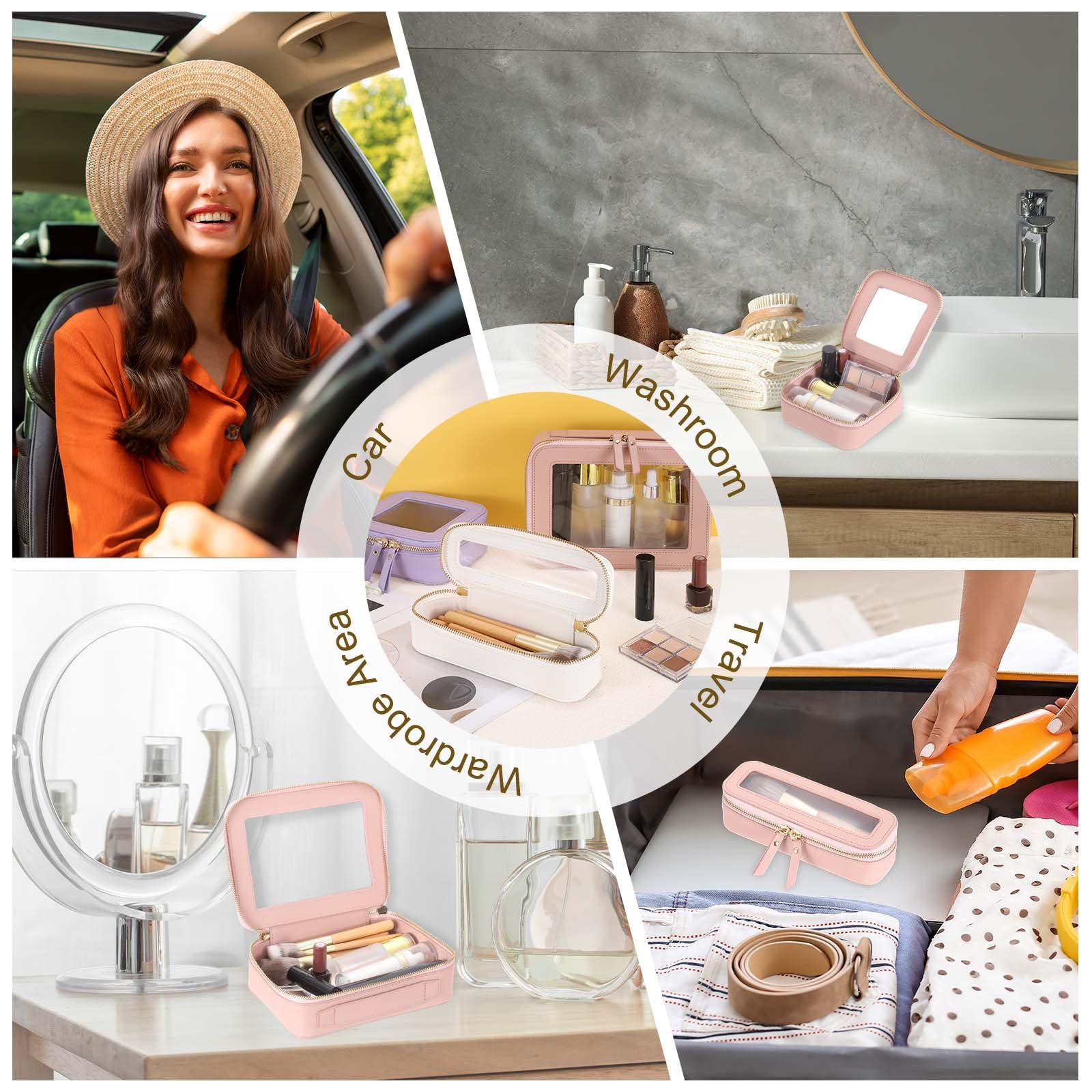 QUARKZMAN Borsa Trucco Trasparente 8" x 210" Piccola Borsa Cosmetici Nero | Custodia Trasparente Organizzatore Toilette, Borsa Trucco Portatile, Con Manico, Per Uso Quotidiano Viaggio