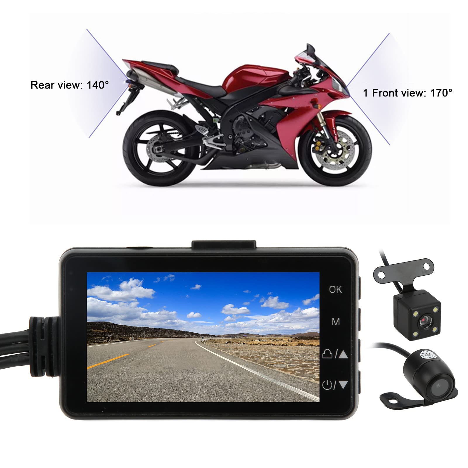 KIMISS Grabadora De Conducción, Cámara De Grabación De Conducción Dual 1080P Para Motocicleta, Cámara De Salpicadero Delantera Y Trasera Con Control Remoto Para Conducir