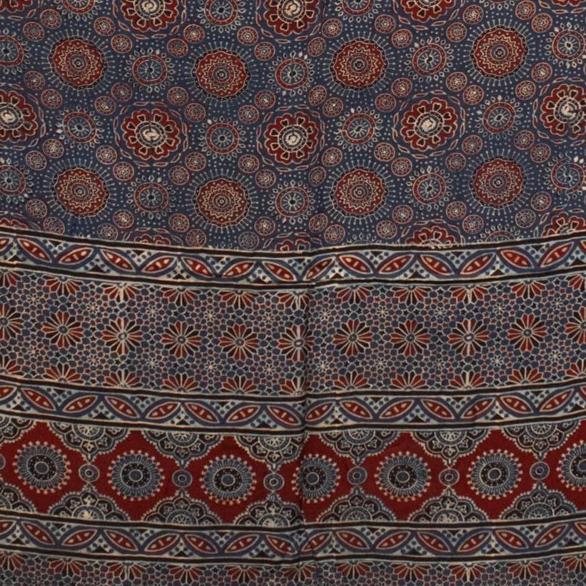 Image of Ethnics of Kutch Womenss Ajrakh Modal Silk Natural Dye Hand Block Print Saree with Blouse Piece - 5.5 Mtr Length