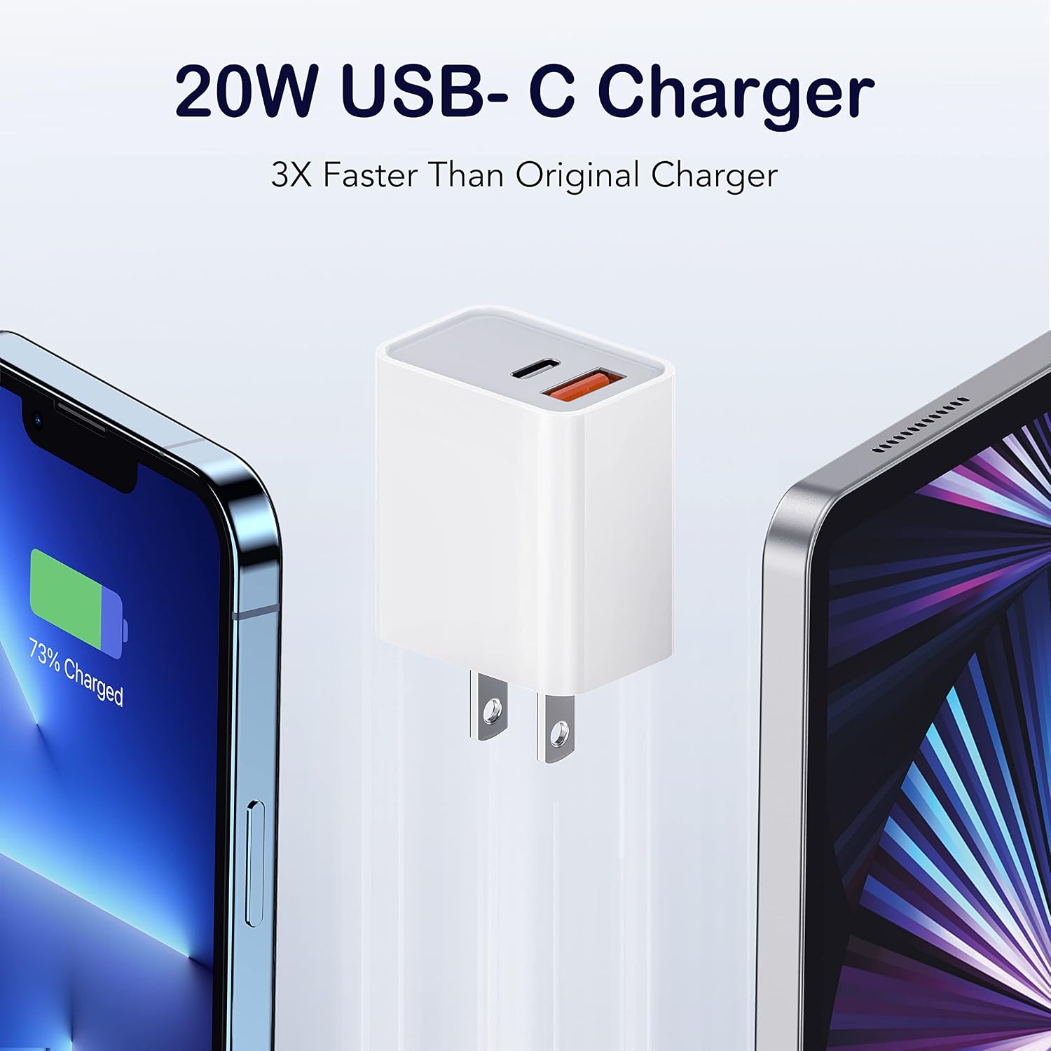 3-Pack Set USB-C Wall Charger, 20W Durable Dual Port iPhone Charger Fast Charging,Includes 3 USB-C to C Cables, for iPhone 17/16/15/14 Pro/Pro Max/Plus, XS/XR/X, White