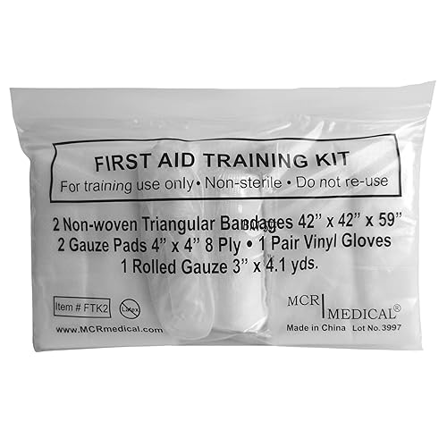 Kit de entrenamiento de primeros auxilios con rodillo de gasa con almohadillas de gasa y vendajes triangulares y guantes, paquete de 10 MCR Medical