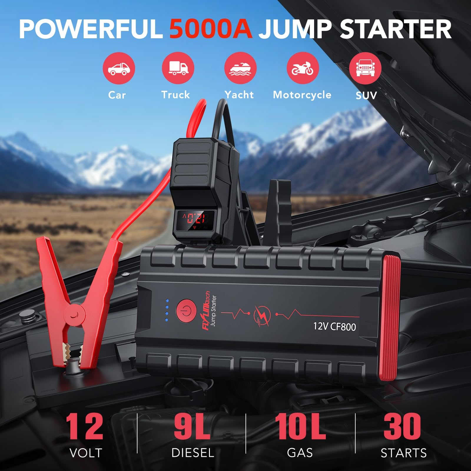 FLYLINKTECH Arrancador de Coches (Red, 5000A)