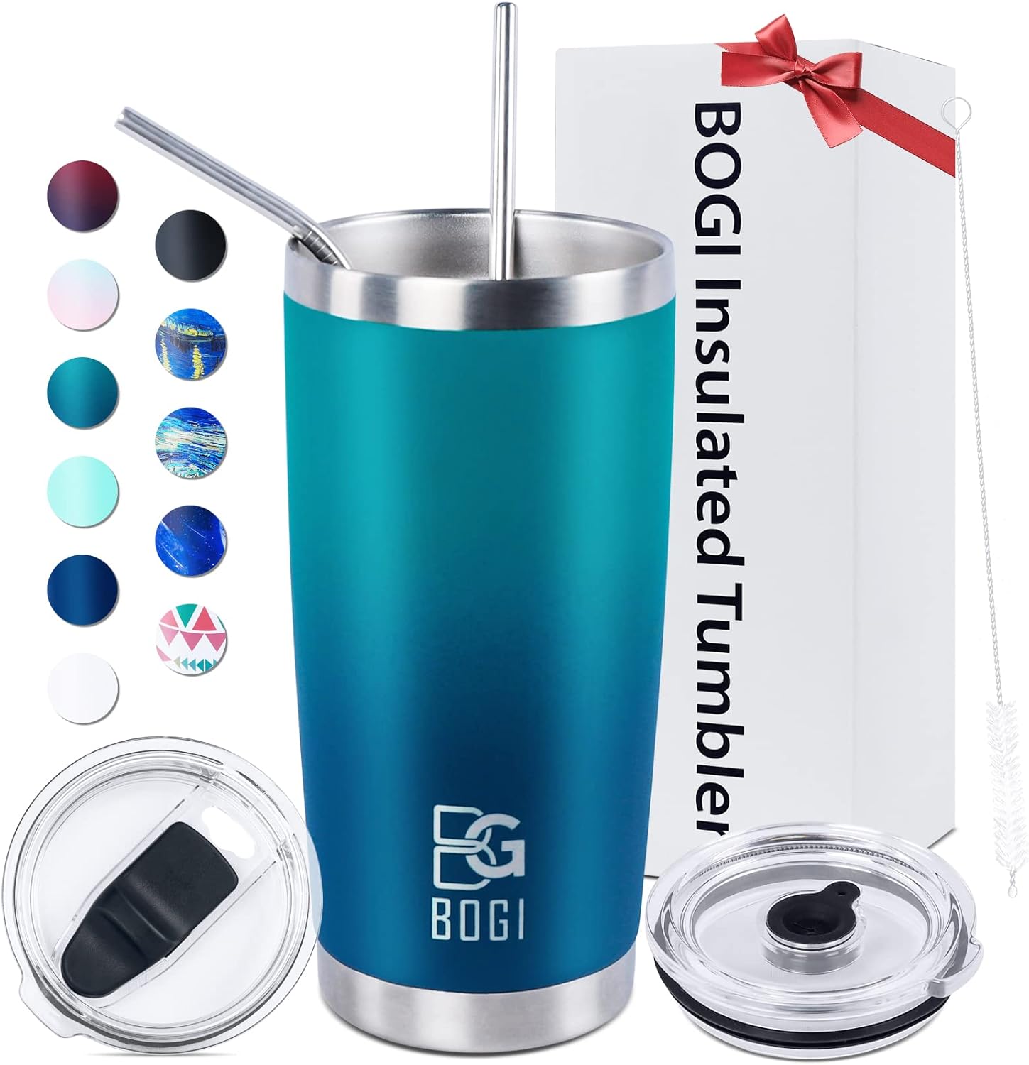 BOGI Tumbler, 20 oz Insulated Tumbler with Straw and Lids,Leakproof Coffee Cup Travel Mug,Double Wall Vacuum Stainless Steel Tumbler Durable Thermal Cup Keep Cold and Hot Drinks Ideal Gifts | BDblue