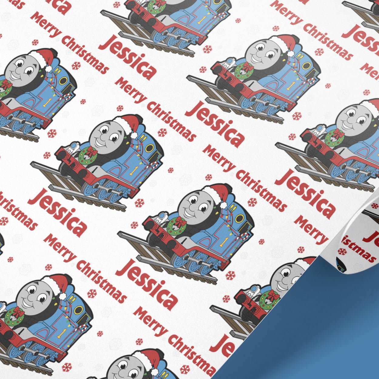 Personalised Christmas Train Wrapping Paper Roll – Custom Name, Festive Train Design, 61cm Wide, 1m–8m Continuous Roll, Matte 100gsm, Boys & Girls Gift Wrap, UK Made (White, 5mt)