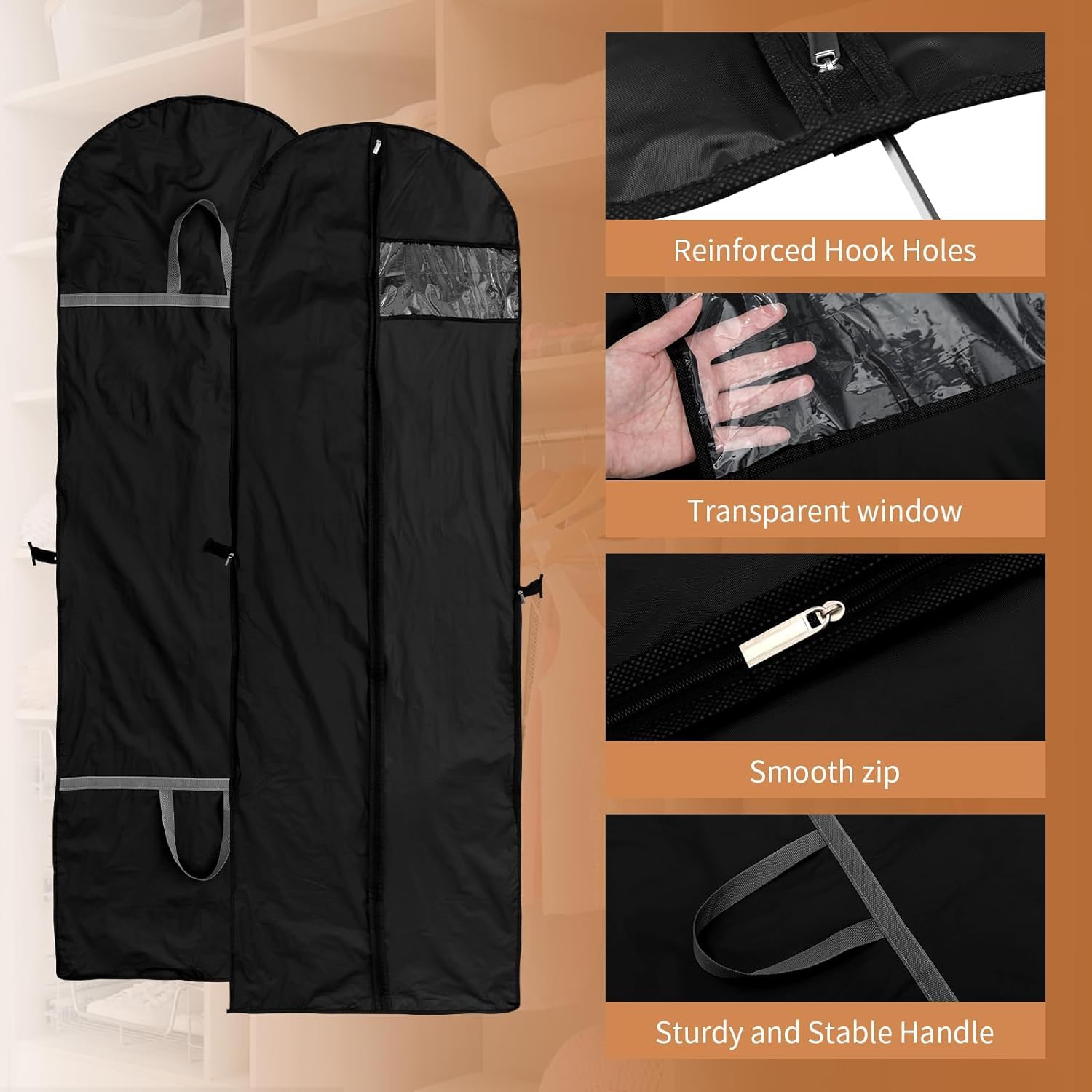 Housse De Protection Robe De Mariée 183 Cm–Étui Anti-Poussière Respirant Pour Robe De Cérémonie, Robe Longue & Manteaux | 3 Poches Transparentes | Pliable & Transportable–Idéal Pour Voyage & Stockage