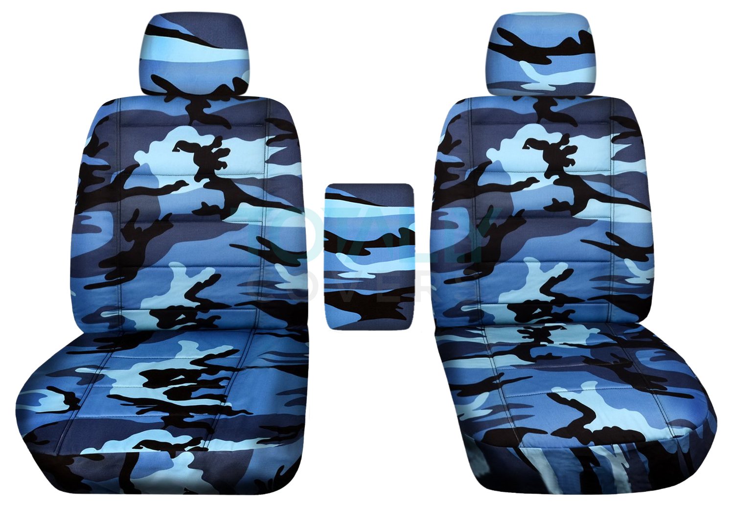 Totally Covers Compatible with 2009-2014 Ford F-150 Camo Truck Bucket Seat Covers with Center Armrest: XLT/Texas, Blue Camouflage (16 Prints) F-Series F150 Front