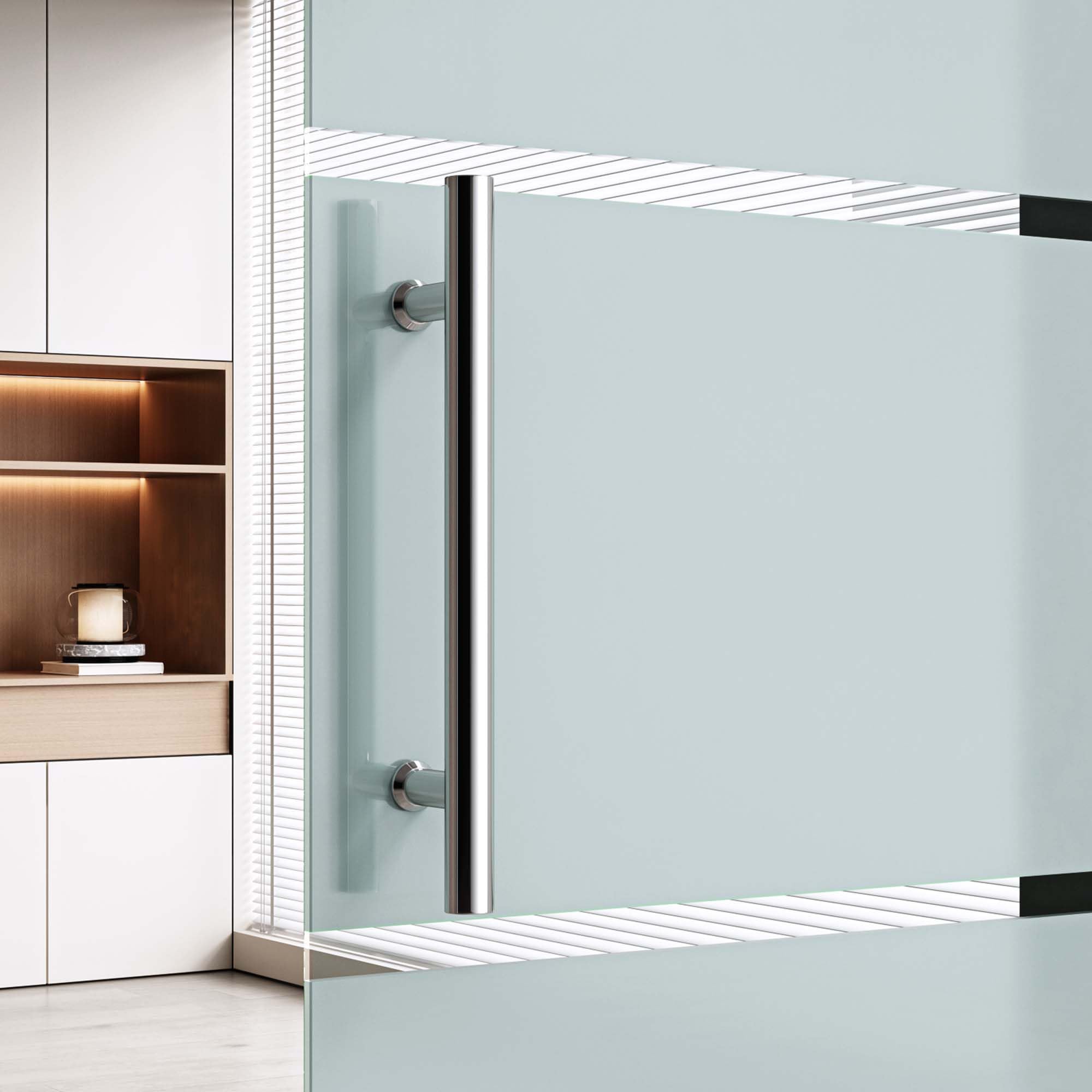 doporro Porta Scorrevole per Interni in Vetro Satinato a Righe 90x215 cm con Binario in Alluminio | Chiusura Ammortizzata e Distanziale da 25 mm - Amalfi13