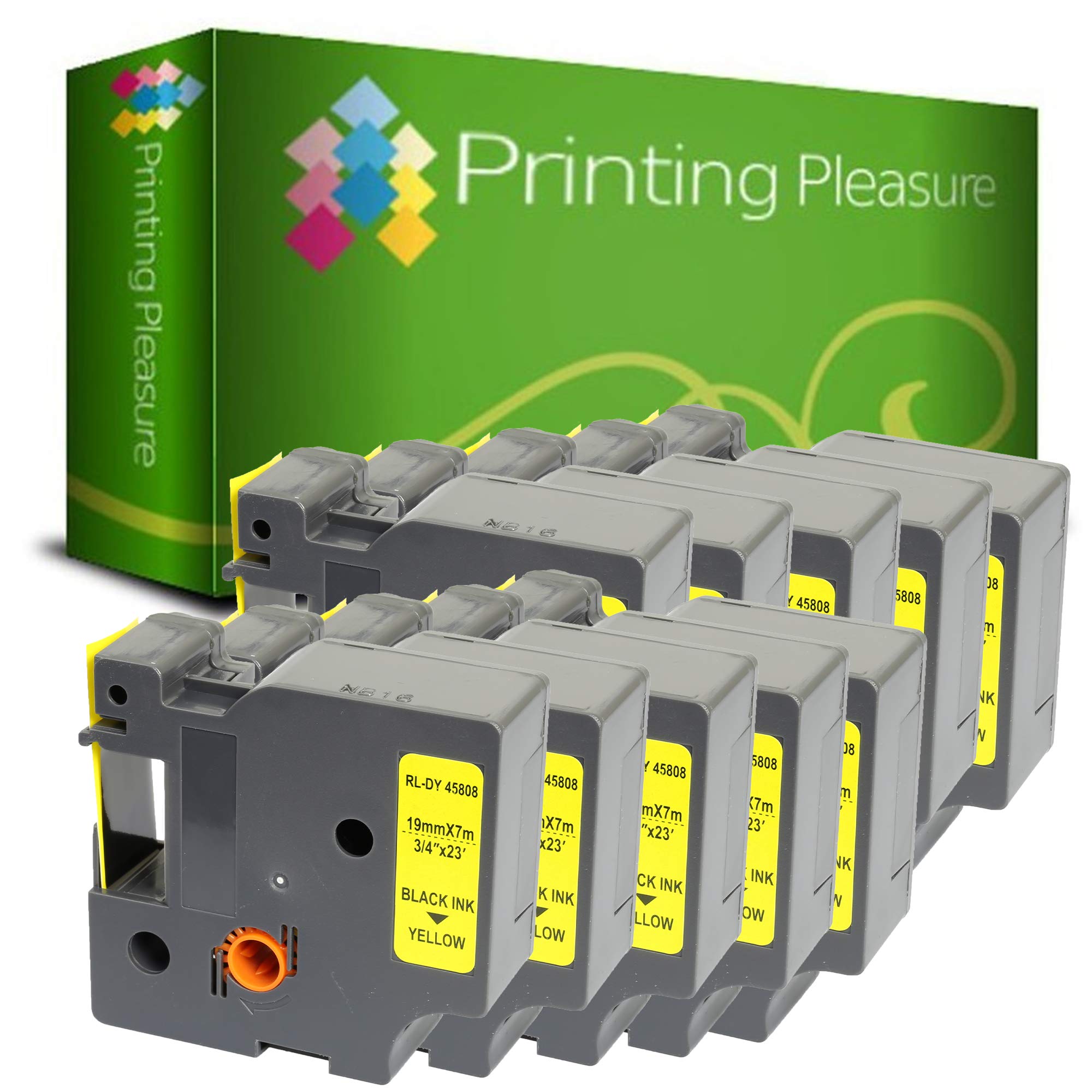 10x Compatibile 45808 Nero su Giallo (19mm x 7m) Cassetta Nastro per DYMO LabelWriter 450 Duo LabelPoint 100 150 250 LabelManager 160 210D 220P 260P 280 360D 420P 450 500TS PnP MobileLabeler