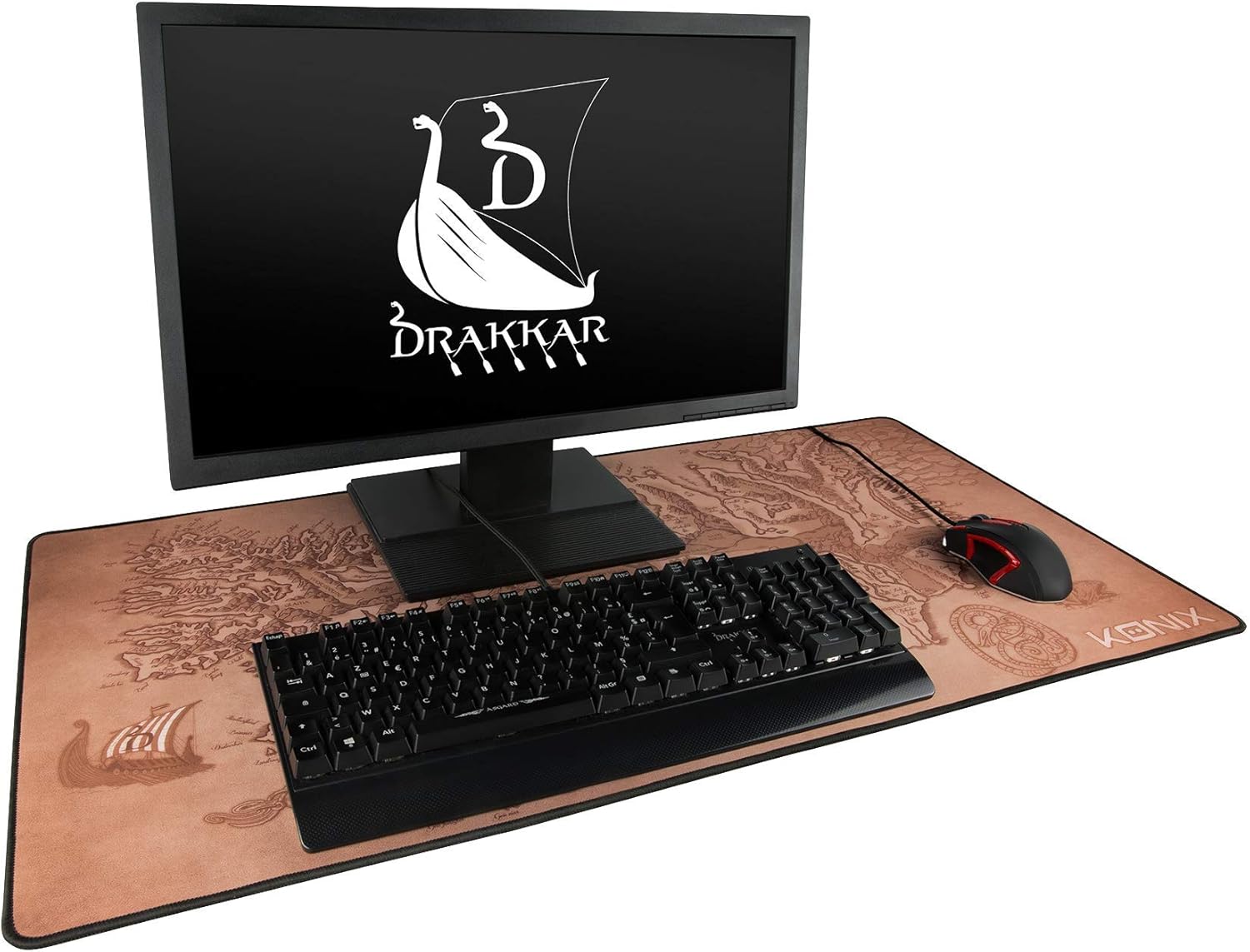 Konix Drakkar Gaming Mouse Mat Arnafelds XXL 90 x 46 cm - Non-Slip Rubber Base - Viking Motif