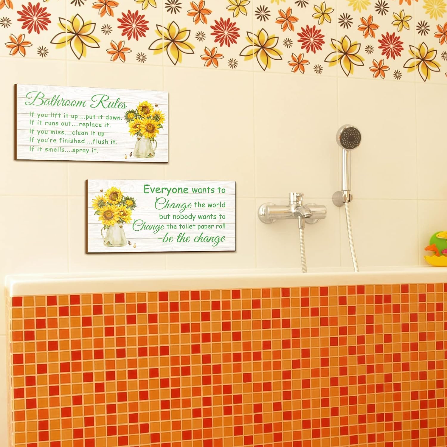 Jetec 2 Pcs Farmhouse Bathroom Decor Sunflower Bathroom Wall Decor image 4