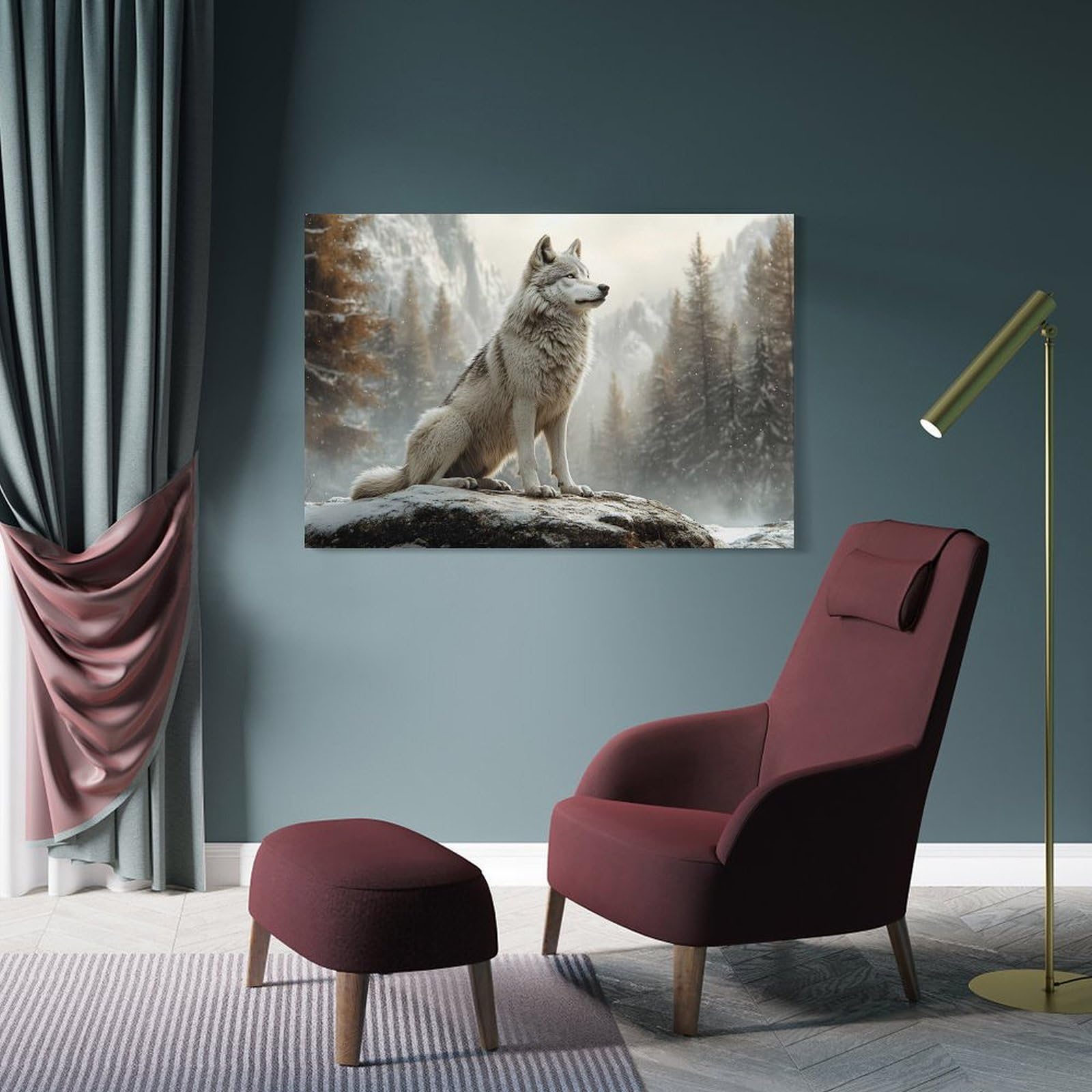 Junmoney Canvas Wall Decor Majestic Wolf in Winter Landscape, 24x36inch(60x90cm), for Bedroom, Guest Room Or Reading Nook, Decorative Wall Art for Cosy Rooms