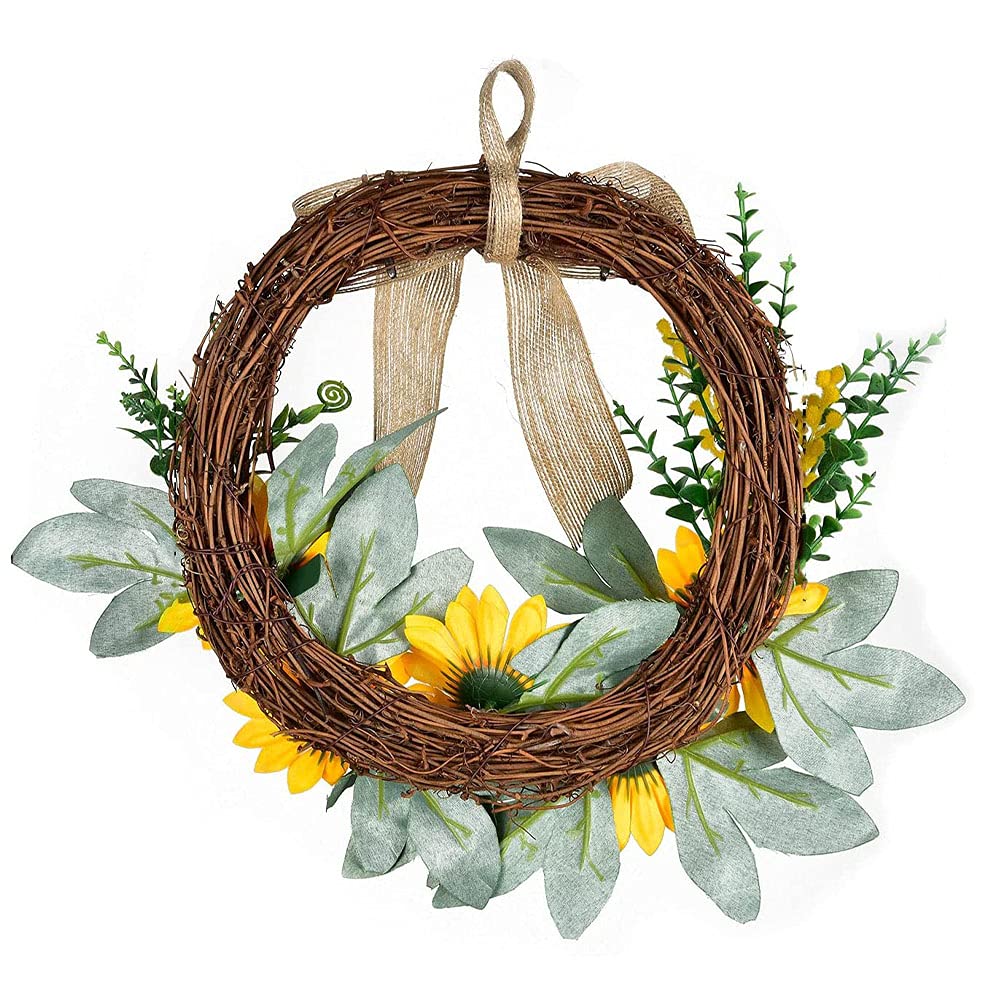 Kränze, 30cm Künstlich Sonnenblume Kranz, Handgefertigt Kunstblumen Kranz, Gelber Blumenkranz, für Haustür, Zaun, Fenster, Hochzeit, Tisch- Und Heimdekoration