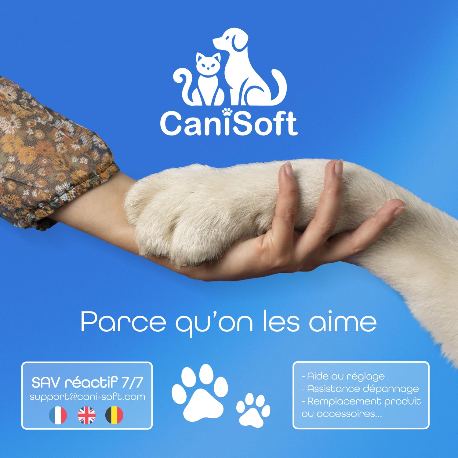 Collier Anti Aboiement Chien CANISOFT Rechargeable USB Étanche IP67 2 Modes 5 Sensibilités 2 Sangles Noire Bleue