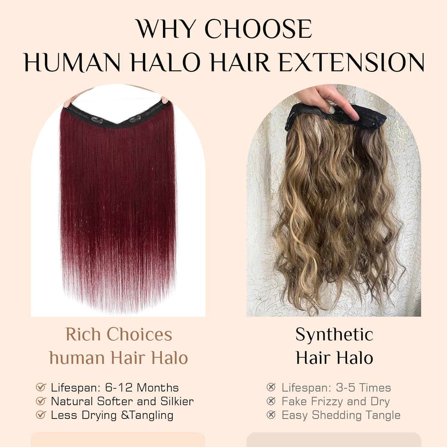 Rich Choices Halo Hair Extensions Real Human Hair Remy Hairs Halo Extension for Women Invisible Wire One Piece Clip in Hairpiece 16 Inch Straight-#99J Burgundy Red