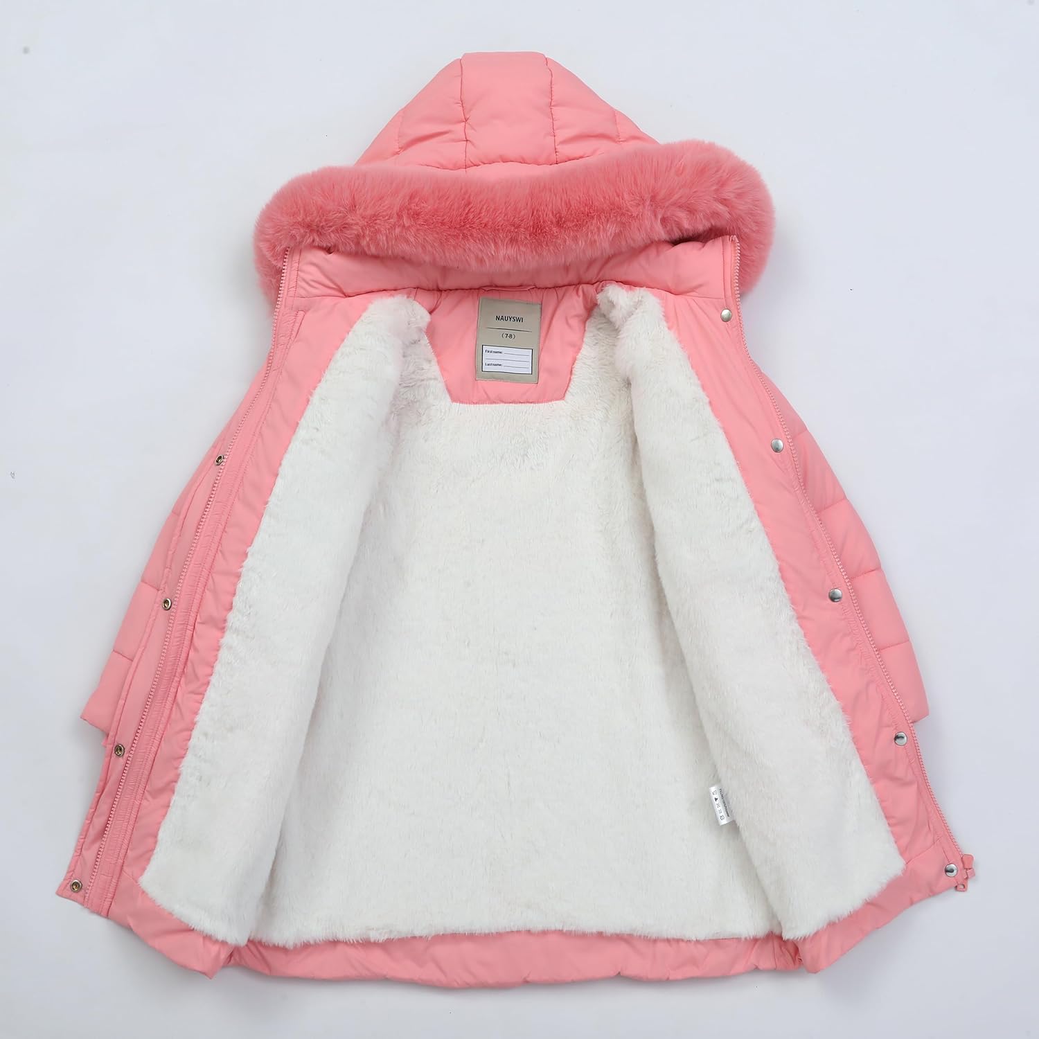Girl's Winter Coat Hooded Long Parka, Kids Down Outerwear Jacket with Elegant Double-Closure Design - Image 3