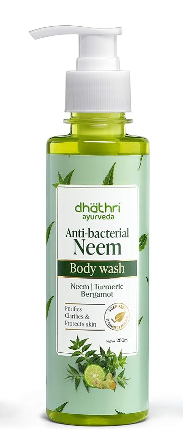 Dhathri Ayurveda Anti-Bacterial Neem Body Wash | Body Wash for Men and Women | Natural Body Wash to Stay Fresh & Moisturized| 99.9% germ protection (200 ml)