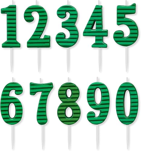 Papyrus Paquete de velas de cumpleaños con números, rayas verdes (10 unidades)