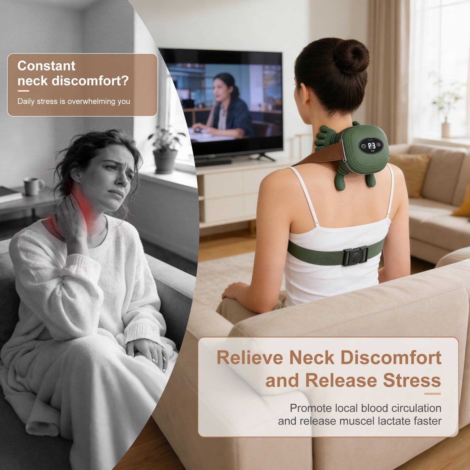Masajeador Cervical 4D Shiatsu, Masajeador de Cuello y Hombros con Calor, 3 Modos de Masaje y 2 Niveles de Temperatura, Masajeador Eléctrico para Cuello y Espalda, Regalo Mujer Hombre