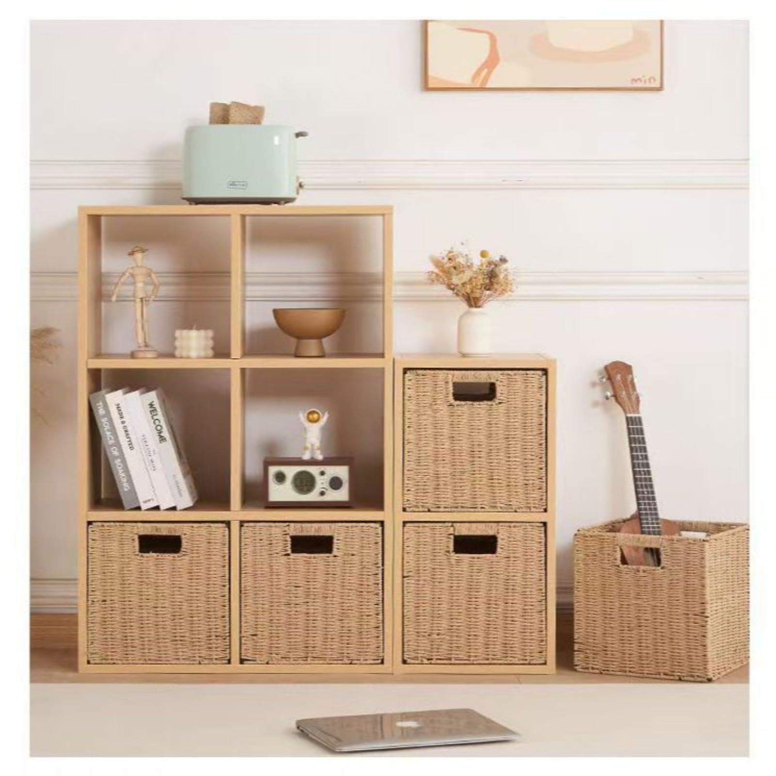 Cesto portaoggetti da 25 x 25 x 25 cm, organizer in stile vimini con manici, scatola portaoggetti decorativa durevole ed ecologica per bagno, camera da letto, soggiorno