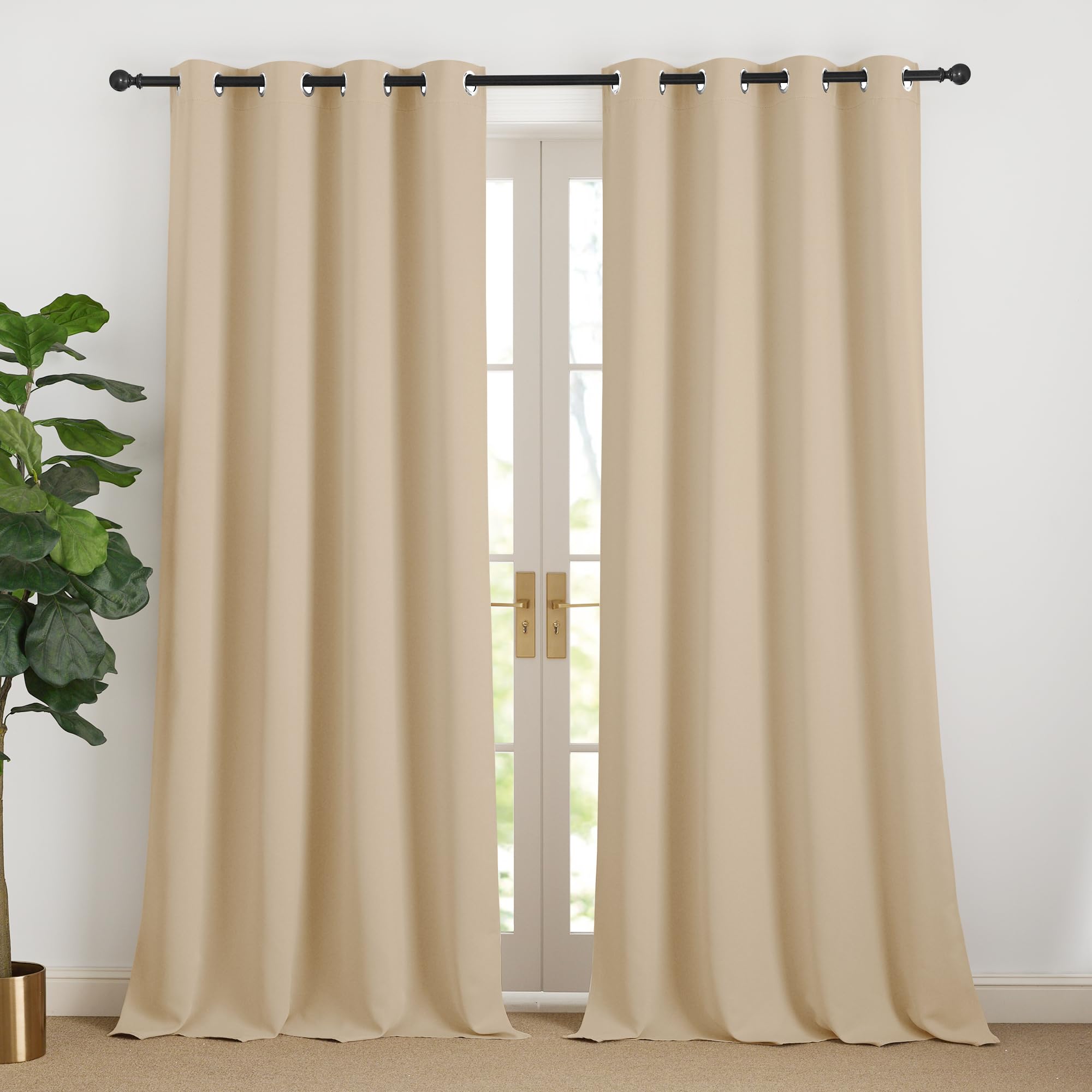 NICETOWN Curtain Insulating Cold Protection Curtains Opaque Beige Curtains 240 cm Long Opaque Curtains with Eyelets Living Room Overcurtains Modern Set of 2 Biscotti Beige H 240 x W 140 cm