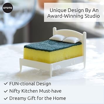 OTOTO Sponge Holder for Kitchen Sink - With Dish Sponge - Dishwasher Safe Dish Organizer - Unique Kitchen Gadgets, White Elephant Gifts (Clean Dreams)