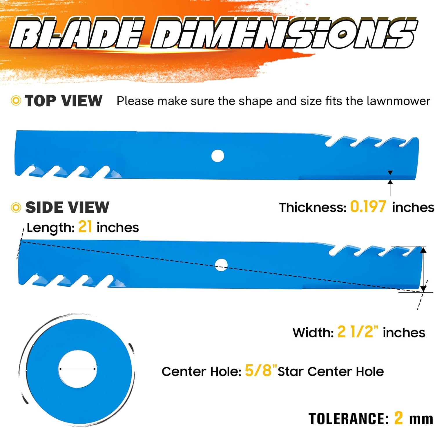 48111 482879 61 inch 5-Star High Lift Toothed Blades for Scag Ferris Husqvarna BZ 6127 BZ 7234 Turf Tiger Freedom Z 61'' Deck Cut Zero-Turn Mower 539101733 539102093, Blue