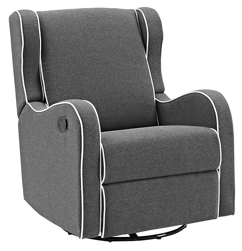 Angel Line Rebecca - Silla reclinable giratoria tapizada, lino gris oscuro con ribetes blancos