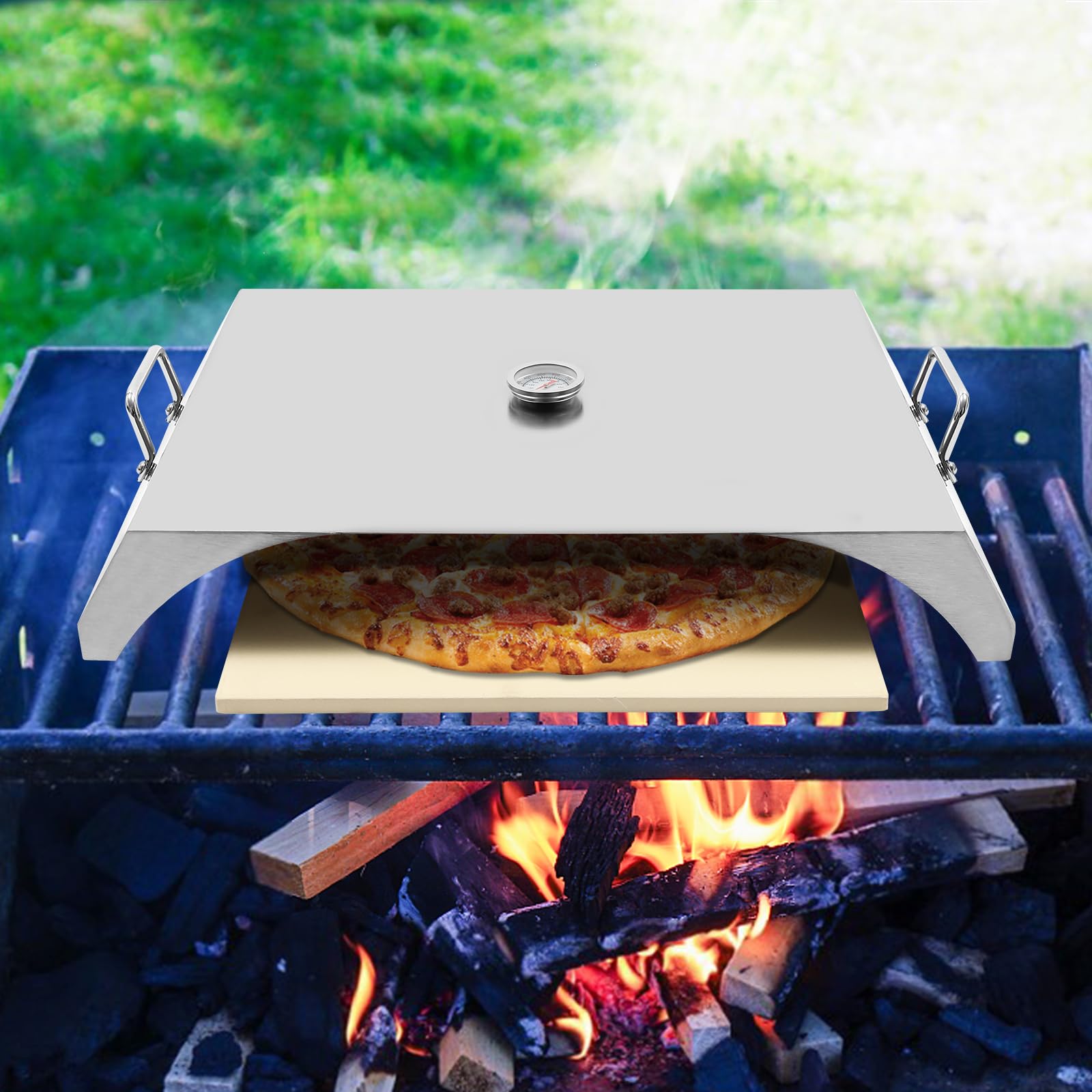 YUTFUBG Pizza Stone Set, Durable and Safe Cordierite Baking Stone Extra Large 13 Inch Round Pizza Stone with 2Pcs Pizza Peels and Pizza Cutter for Oven and Grill