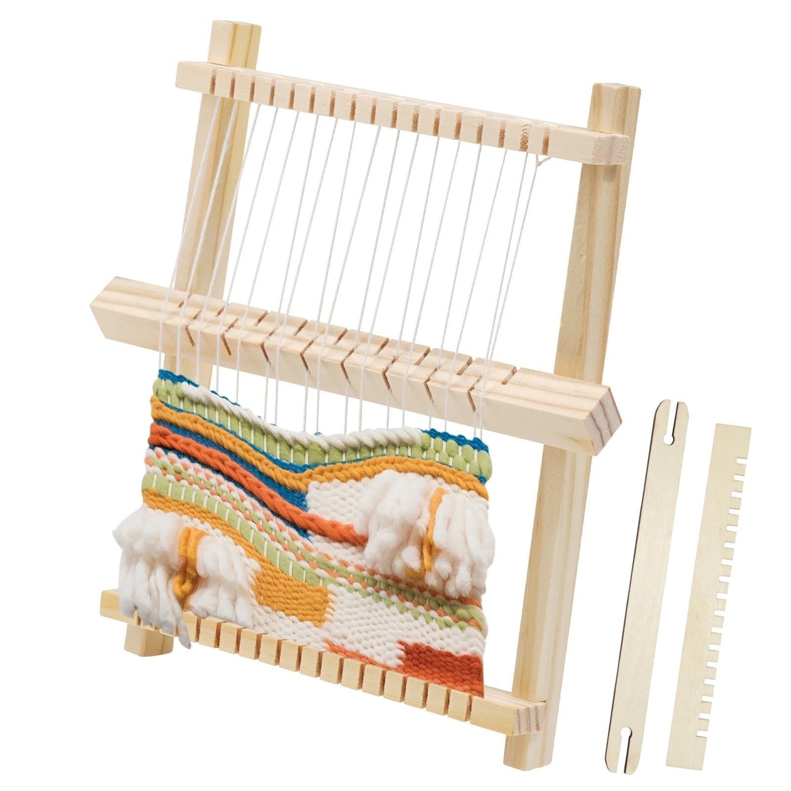 SparklWLeaf Weaving Loom Multi-Purpose Wooden Weaving Loom Kit Adjustable Hand-Knit Machine for DIY Crafts Portable and Stable Frame
