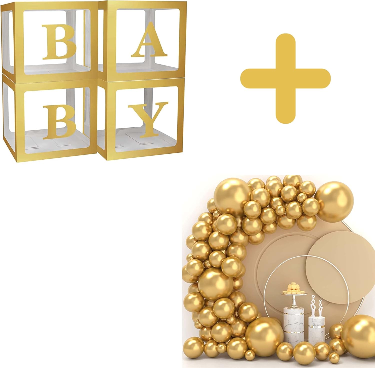 JOYYPOP Baby Boxes with Gold Balloons 110 Pcs Letters for Baby Shower, 4 Transparent