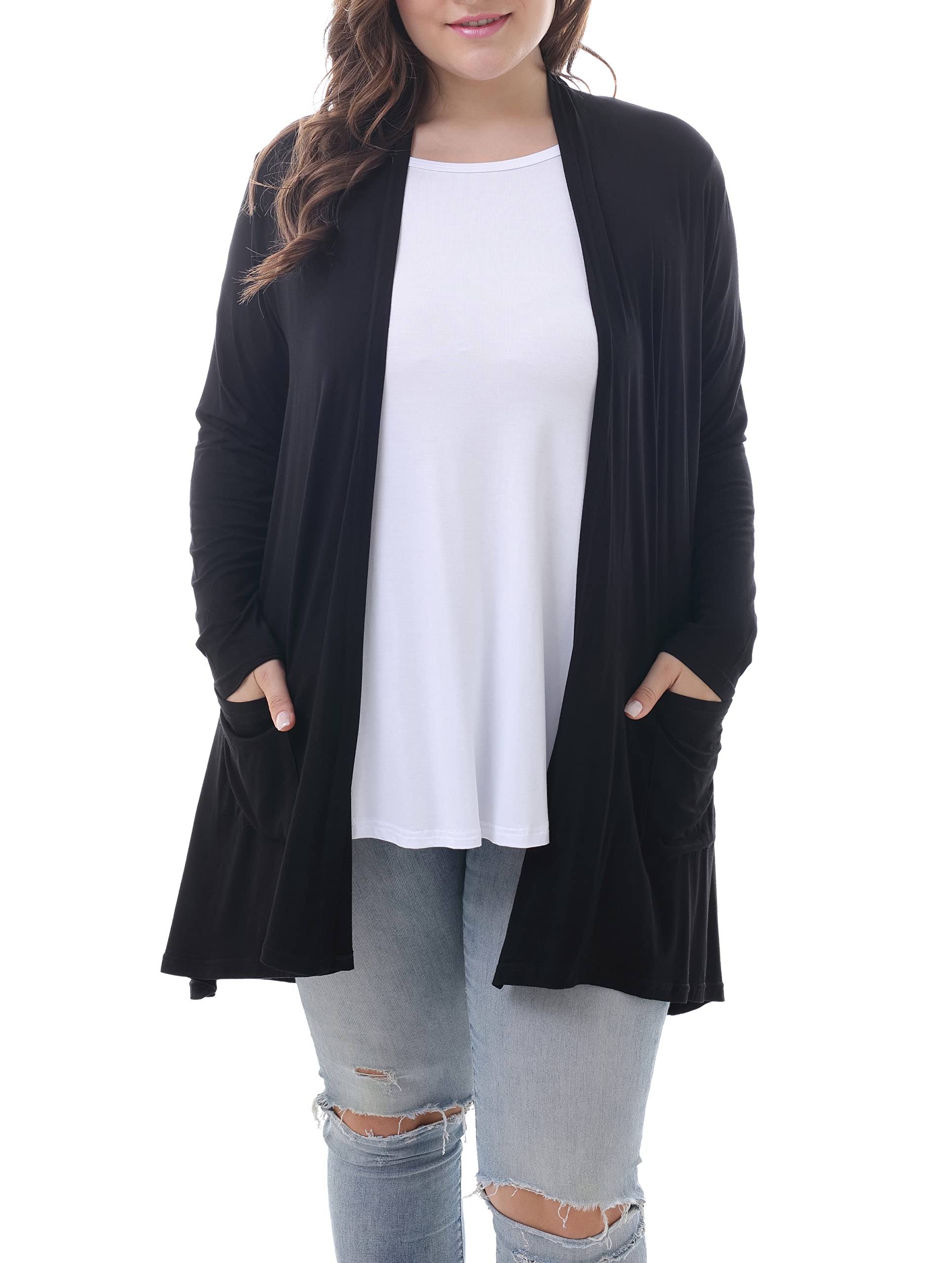 ZERDOCEAN Womens Plus Size Long Sleeve Lightweight Soft Printed Drape Cardigan with Pockets