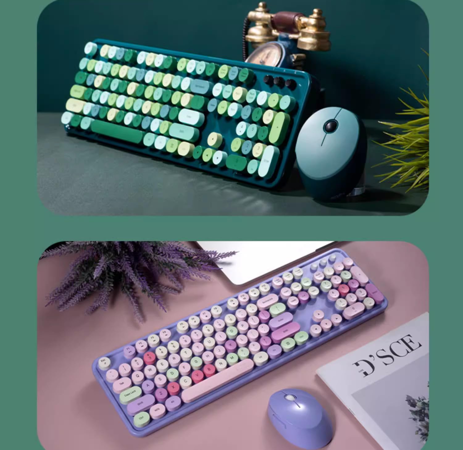 2.4G Full-Size Wireless Keyboard and Mouse Combo, TzBBL Colorful Computer Wireless Keyboard Mouse Combos 104 Key (Green-A)…