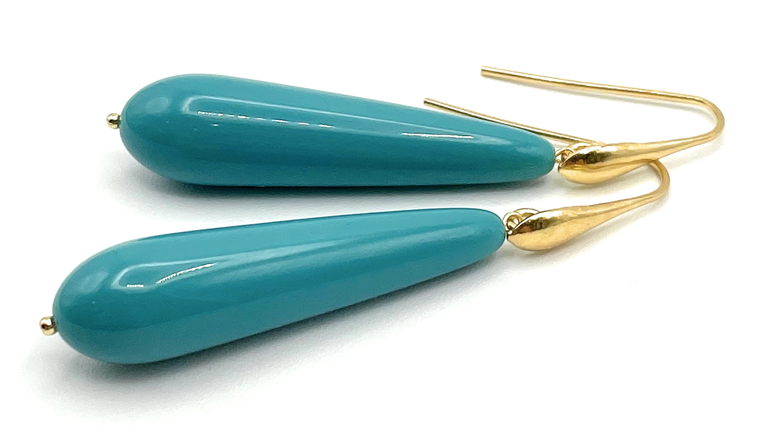 Pendientes Colgantes de Plata 925 Dorada 24 K y Lagrimas Turquesas, Joyas Artesanales, Regalo para Mujeres