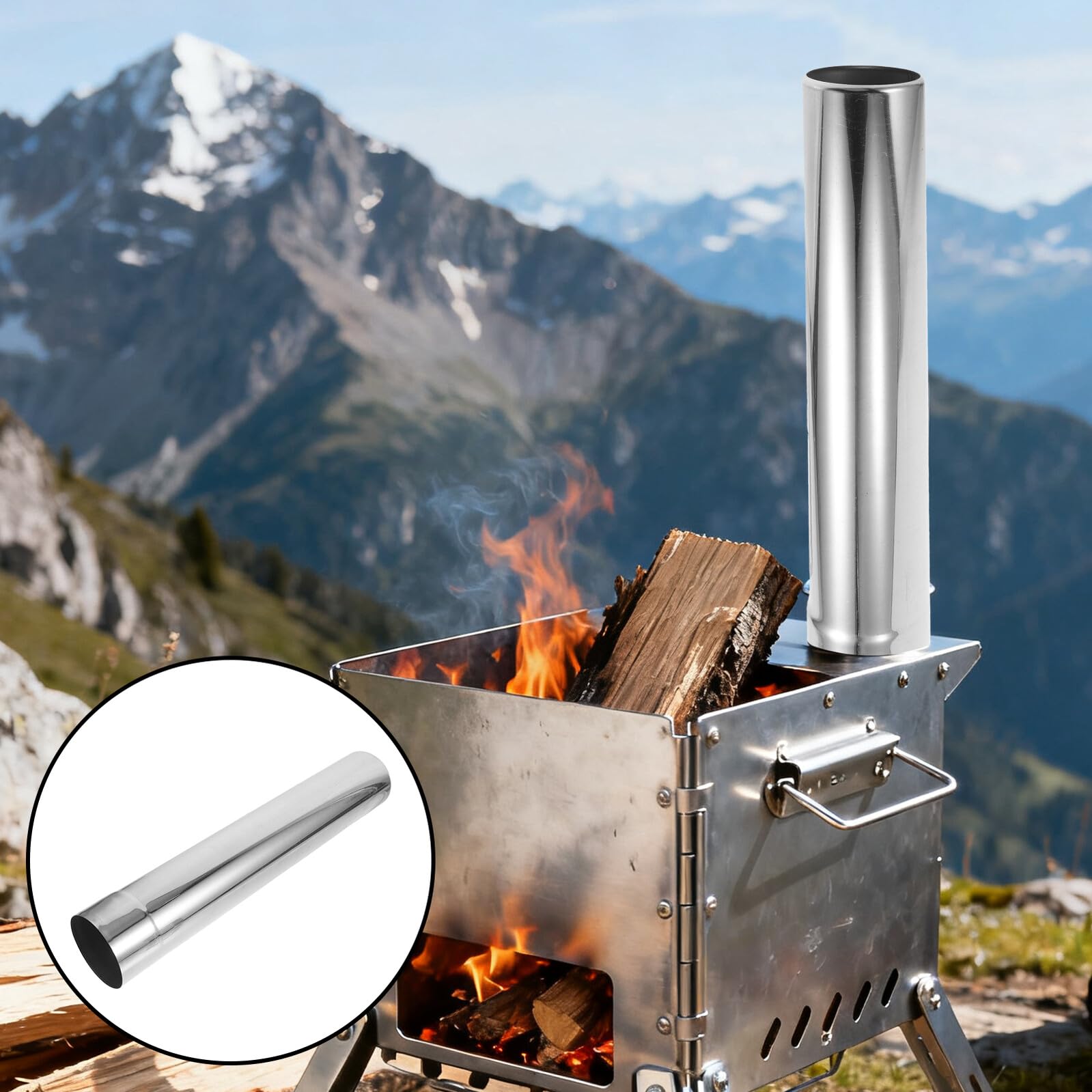 Tubo di Prolunga in Acciaio Inox 75X43 CM per Stufa a Legna Tubo di Scarico Esterno per Riscaldamento Sicuro in Casa e Campeggio Resistente alle Alte Temperature