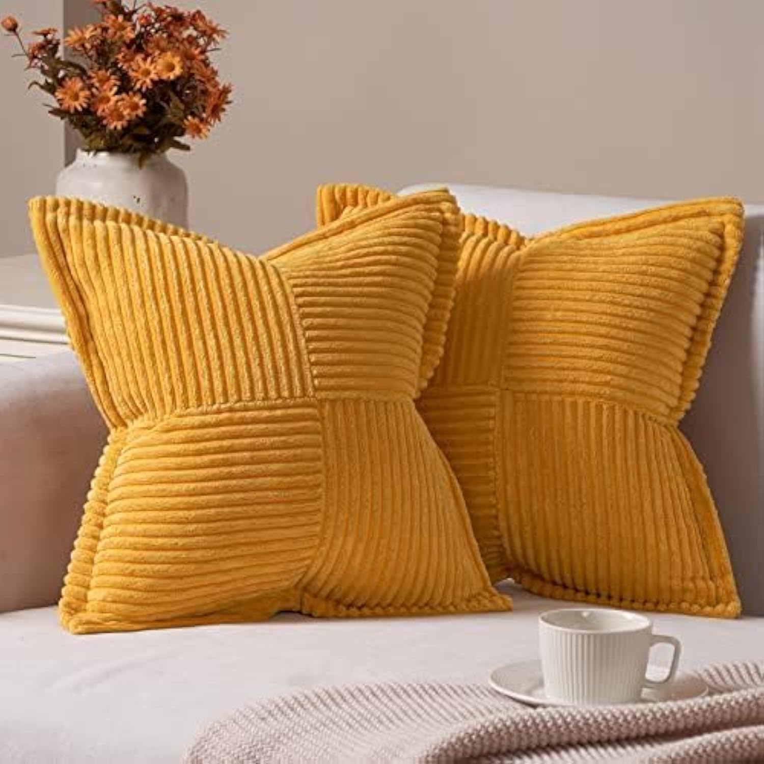 Topfinel 2er Set Kissenbezug 40x40 Gelb Kordsamt Kissenbezüge Kissenhülle Dekorative Kissenbezug Sofakissen Couchkissen Dekokissen Zierkissenbezug Deko Kissenhülle mit Verstecktem Reißverschluss