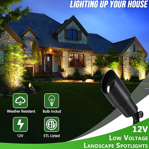 Miniatura 2 de wowlite Focos de aluminio negro mate para exteriores con 4 bombillas, 5 W, 2700 K, luz cálida de 12 V, bajo voltaje, iluminación de paisaje, IP65,