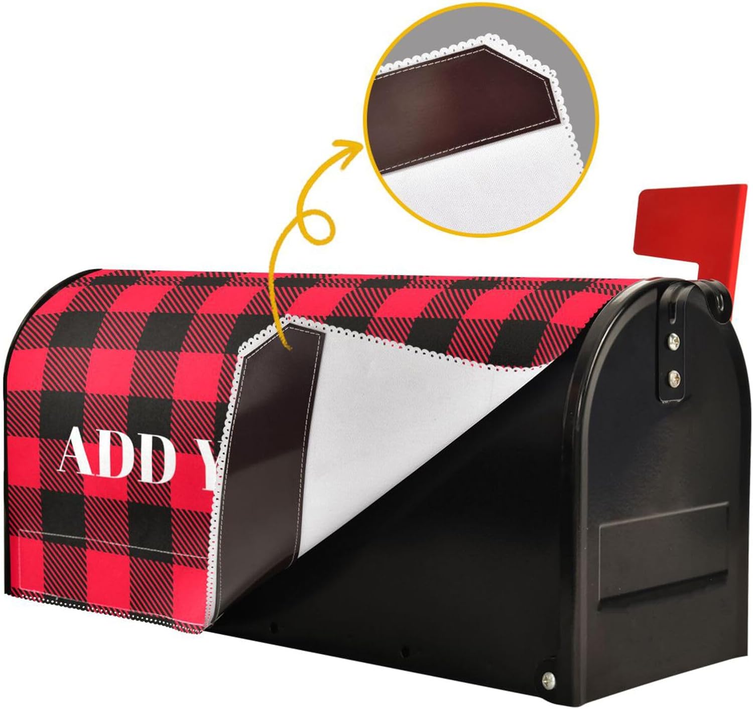 Aslsiy Red Black Tartan Plaid Pattern Custom Address Magnetic Mailbox Covers Personalized Mailbox Cover Post Box Wraps Letter Box Decor for Outside Garden Yard Home