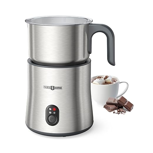 Paris Rhône Milk Frother and Steamer, 500ML/16.9OZ Detachable Hot Chocolate Maker, Electric Milk Warmer, Hot Cocoa Maker, Stainless Steel Hot/Cold Foam Maker, Dishwasher Safe