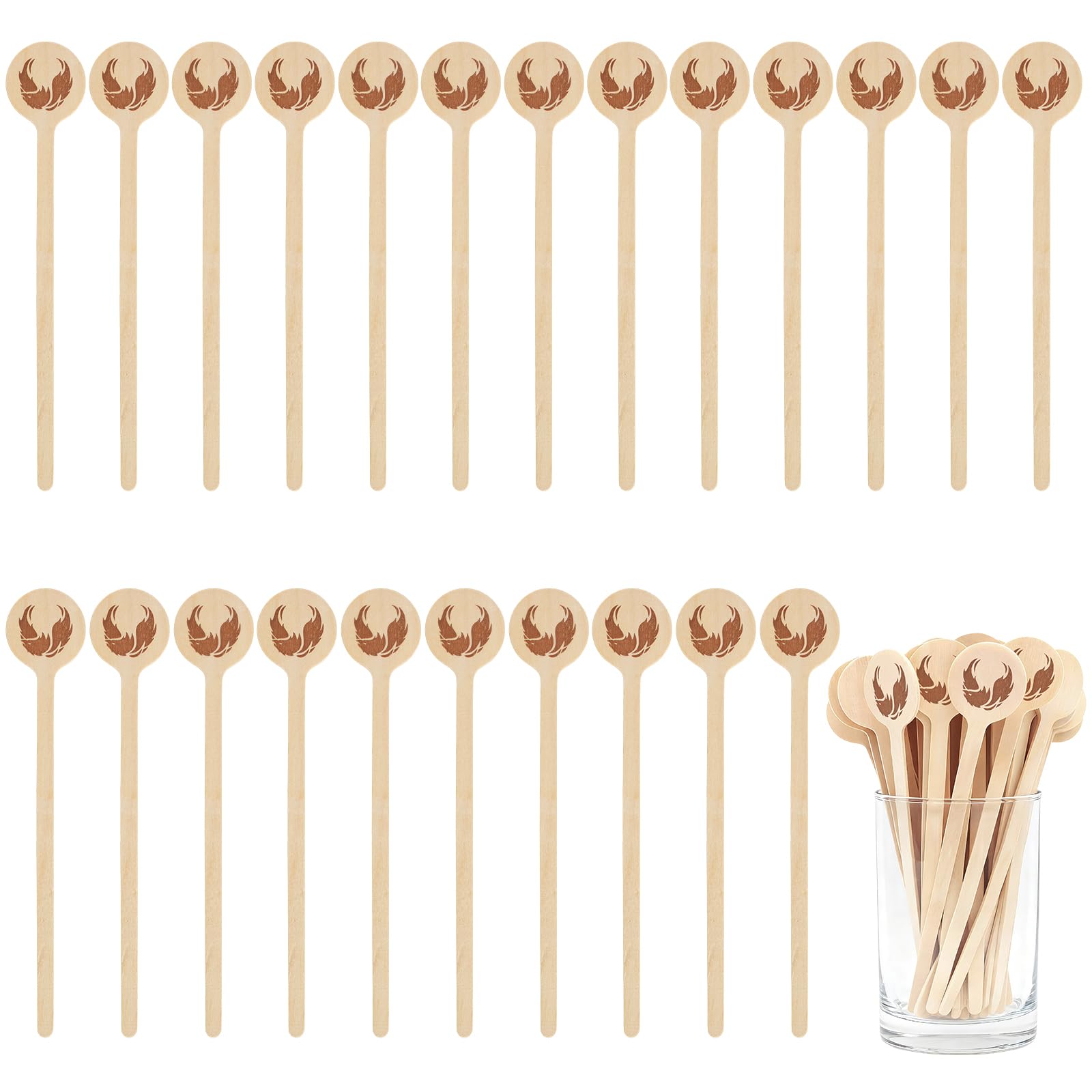 Cherrypick 100 Pcs Coffee Stirrers, 5.9" / 15cm Disposable Cocktail Sticks with Patterned Top Wooden Sticks for Hot Drinks, Cocktails, Tea, Bar, Cafe, Home Party