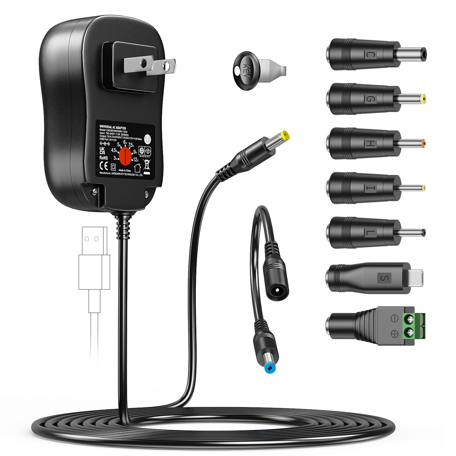 Amazon | Outtag 3A 36W 電源 アダプター 3V 4.5V 5V 6V 7.5V 9V 12V 