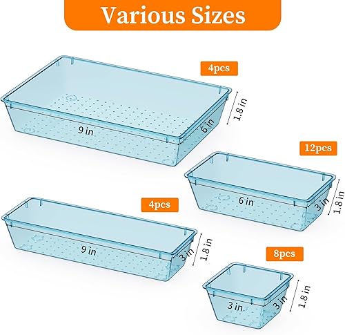 Miniatura 3 de Juego de 32 organizadores de cajones de plástico transparente, bandejas organizadoras de tocador de 4 tamaños y contenedores de almacenamiento para